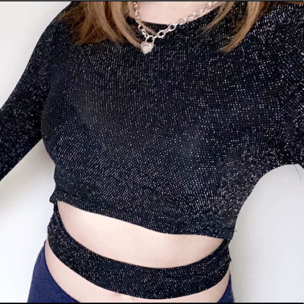 Silver/black sparkle long sleeve top with cutout